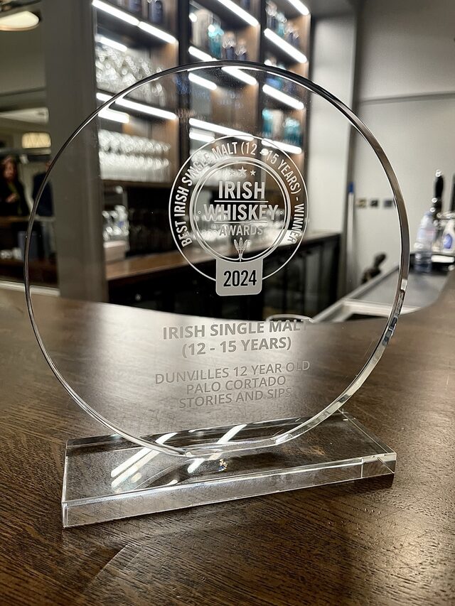 Irish Whiskey Awards 2024 trophy for Dunville’s 12 Year Old Palo Cortado